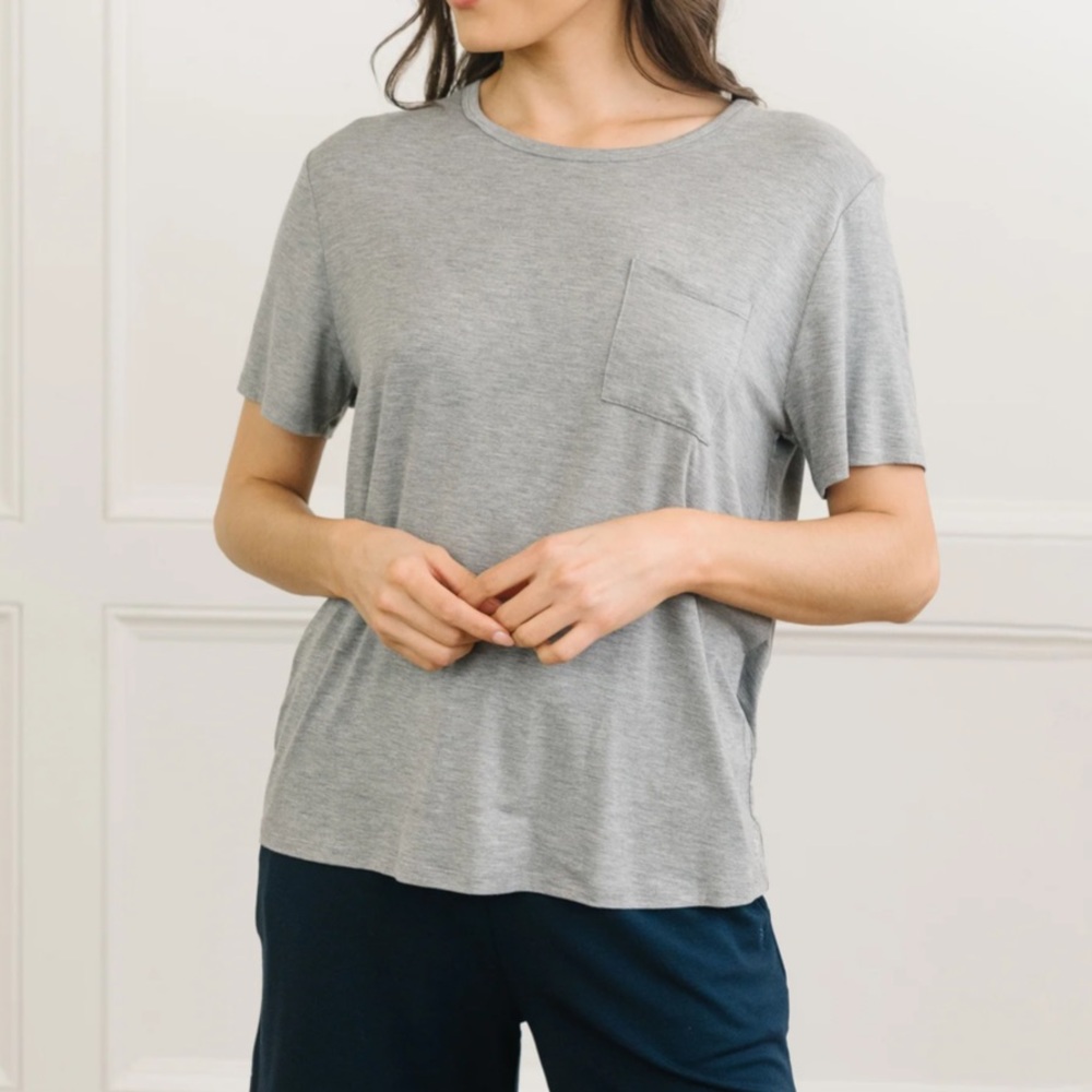 Cozy Earth Women's Bamboo Stretch-Knit Lounge Tee in Gray Pocket